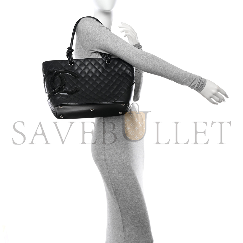 Ch*el calfskin quilted large cambon tote black (30*25*15cm)